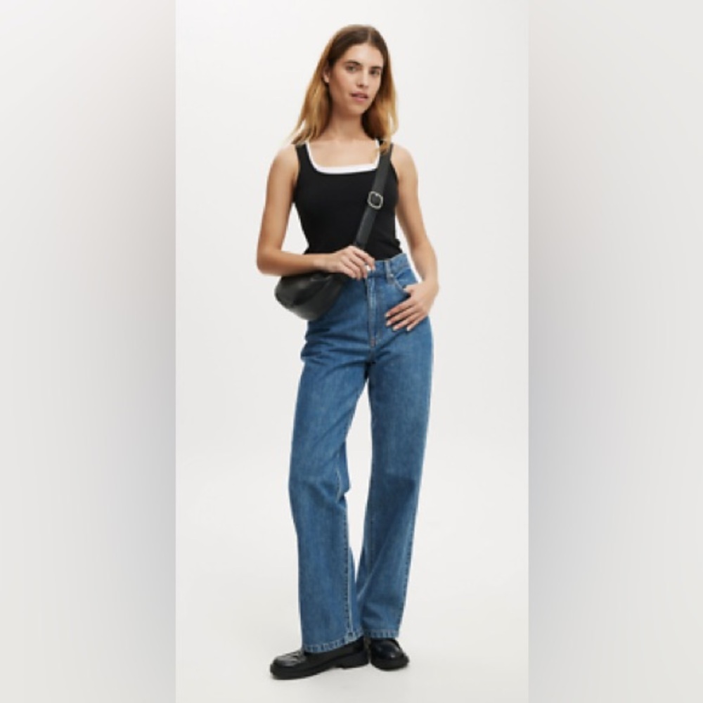 NEW Cotton:On 100% Cotton Medium Vintage Wash Loose Straight Jeans Size 2